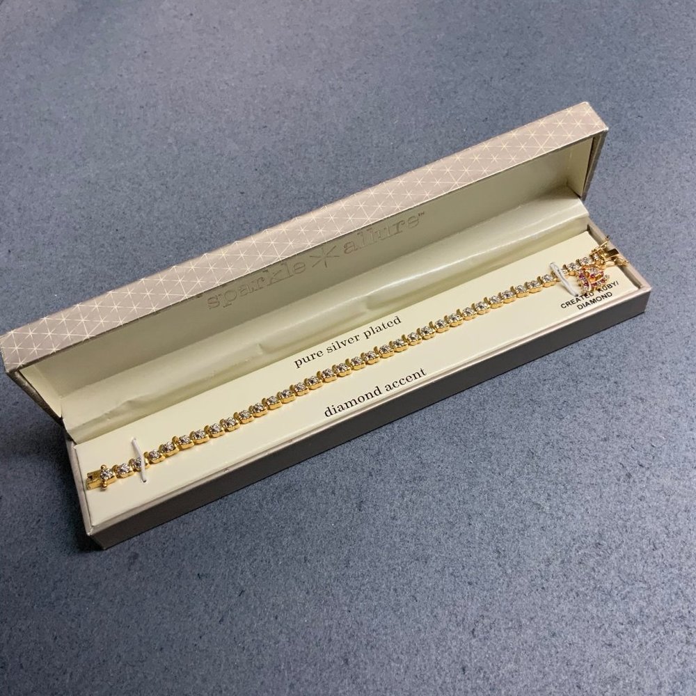 Sparkle Allure Rhinestone Bracelet Barbie Pink Heart Diamond Gold Silver Bling